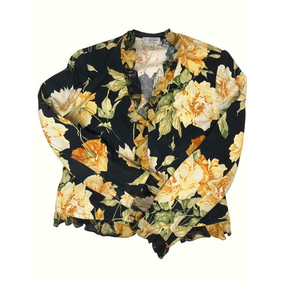 St. John Sport by Marie Gray Marigold Floral Shoulder Pad Ruffle Blazer Jacket - Picture 2 of 4